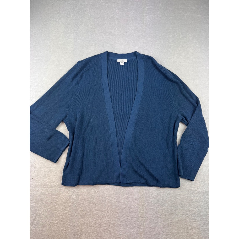 J. Jill Blue Ribbed Open Front Cardigan Sweater Medium Tall Cotton Rayon Blend